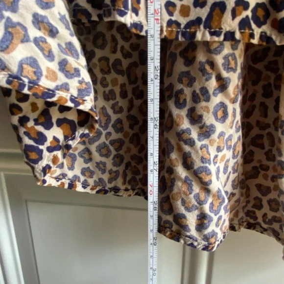 Crown & Ivy 2X Womens Navy And Brown Animal Print Long Sleeve Blouse Neck Tie - Picture 5 of 6